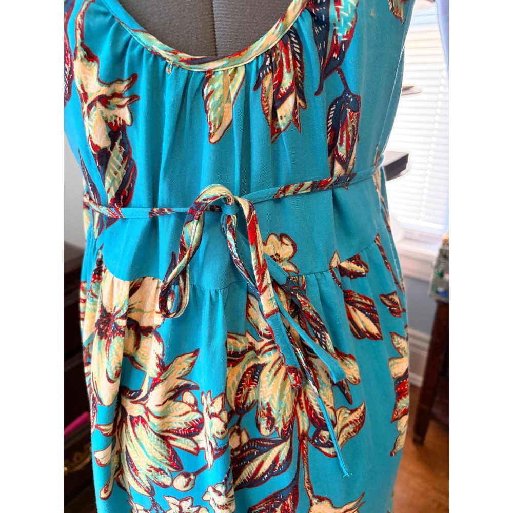 Band of the Free M Turquoise Floral Tiered Maxi Sundress Boho Vacation Wedding - Picture 4 of 10